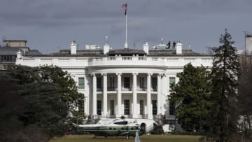 WASHINGTON, DC - FEBRUARY 07: President Donald Trump departs the White House in Marine One on February 7, 2020 in Washington, DC. President Trump is heading to Charolette, NC where he will deliver a speech at the North Carolina Opportunity Now Summit. (Photo by Samuel Corum/Getty Images)