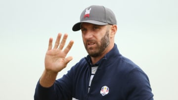 KOHLER, WISCONSIN - SEPTEMBER 21: Dustin Johnson of team United States waves to the crowd prior to the 43rd Ryder Cup at Whistling Straits on September 21, 2021 in Kohler, Wisconsin. (Photo by Patrick Smith/Getty Images)