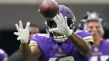 MINNEAPOLIS, MN - AUGUST 18: Korey Robertson #18 of the Minnesota Vikings makes a reception against the Jacksonville Jaguars during the fourth quarter in the preseason game on August 18, 2018 at US Bank Stadium in Minneapolis, Minnesota. The Jaguars defeated the Vikings 14-10. (Photo by Hannah Foslien/Getty Images)