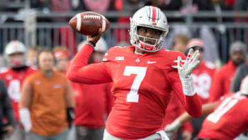 COLUMBUS, OH - NOVEMBER 11: Quarterback Dwayne Haskins #7 of the Ohio State Buckeyes looks to pass the ball during the game between the Ohio State Buckeyes and the Michigan State Spartans on November 11, 2017 at the Ohio Stadium in Columbus, Ohio. Ohio State Buckeyes won 48-3. (Photo by Jason Mowry/Icon Sportswire via Getty Images)