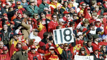 16 Nov 1997: Fans of the Kansas City Chiefs celebrates after running back Marcus Allen scored his 118th touchdown during a game against the Denver Broncos at Arrowhead Stadium in Kansas, City, Missouri. The Chiefs won the game 24-22. Mandatory Credit: B