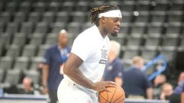 Luguentz Dort #5 of the Oklahoma City Thunder warms up before his game against the Adelaide 36ers at Paycom Center on October 06, 2022 in Oklahoma City, Oklahoma. (Photo by Ian Maule/Getty Images)
