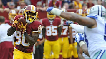 Sep 18, 2016; Landover, MD, USA; Washington Redskins wide receiver Jamison Crowder (80) makes a reception against the Dallas Cowboys during the second half at FedEx Field. The Dallas Cowboys won 27 - 23. Mandatory Credit: Brad Mills-USA TODAY Sports