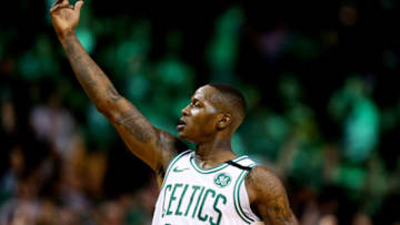 BOSTON, MA - APRIL 30: Terry Rozier #12 of the Boston Celtics celebrates after hitting a three point shot against the Philadelphia 76ers during the first quarter of Game One of Round Two of the 2018 NBA Playoffs at TD Garden on April 30, 2018 in Boston, Massachusetts. (Photo by Maddie Meyer/Getty Images)