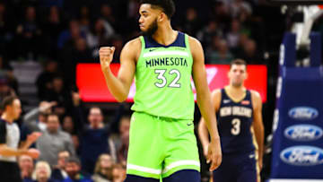 MINNEAPOLIS, MN - JANUARY 12: Karl-Anthony Towns #32 of the Minnesota Timberwolves. (Photo by David Berding/Getty Images)