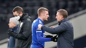 Brendan Rodgers of Leicester City with Jamie Vardy (Photo by Frank Augstein - Pool/Getty Images)