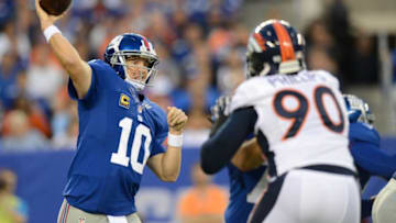 EAST RUTHERFORD, NJ - SEPTEMBER 15: Quarterback Eli Manning (Photo by Ron Antonelli/Getty Images)