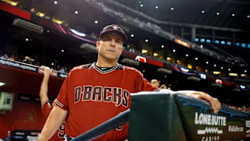 Apr 10, 2016; Phoenix, AZ, USA; Arizona Diamondbacks manager Chip Hale against the Chicago Cubs at Chase Field. Mandatory Credit: Mark J. Rebilas-USA TODAY Sports