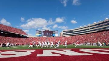 Oct 17, 2015; Madison, WI, USA; The Purdue Boilermakers run a play during the game against the Wisconsin Badgers at Camp Randall Stadium. Wisconsin won 24-7. Mandatory Credit: Jeff Hanisch-USA TODAY Sports
