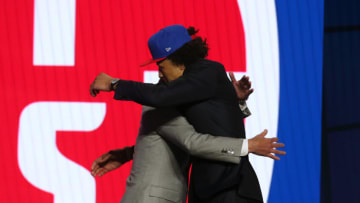 Cade Cunningham (Oklahoma State) hugs NBA commissioner Adam Silver after being selected as the number one overall pick by the Detroit Pistons in the first round of the 2021 NBA Draft Credit: Brad Penner-USA TODAY Sports