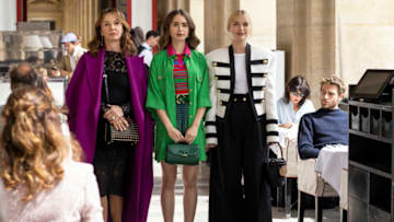 Emily in Paris. (L to R) Philippine Leroy-Beaulieu as Sylvie Grateau, Lily Collins as Emily, Camille Razat as Camille in episode 201 of Emily in Paris. Cr. Carole Bethuel/Netflix © 2021