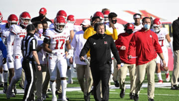 Dec 12, 2020; College Park, Maryland, USA; Rutgers Scarlet Knights head coach Greg Schiano walks onto the field during the first half against the Maryland Terrapins at Capital One Field at Maryland Stadium. Mandatory Credit: Tommy Gilligan-USA TODAY Sports