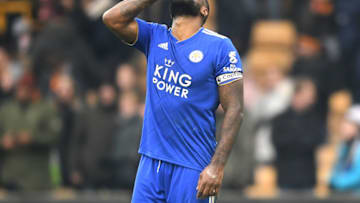 WOLVERHAMPTON, ENGLAND - JANUARY 19: Wes Morgan of Leicester City looks dejected during the Premier League match between Wolverhampton Wanderers and Leicester City at Molineux on January 19, 2019 in Wolverhampton, United Kingdom. (Photo by Michael Regan/Getty Images)