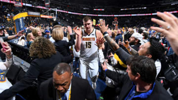 DENVER, CO - APRIL 29: Nikola Jokic #15 of the Denver Nuggets leaves the court after Game One of the Western Conference Semifinals against the Portland Trail Blazers during the 2019 NBA Playoffs on April 29, 2019 at the Pepsi Center in Denver, Colorado. NOTE TO USER: User expressly acknowledges and agrees that, by downloading and/or using this photograph, user is consenting to the terms and conditions of the Getty Images License Agreement. Mandatory Copyright Notice: Copyright 2019 NBAE (Photo by Garrett Ellwood/NBAE via Getty Images)
