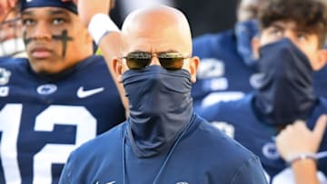 Nov 7, 2020; University Park, Pennsylvania, USA; Penn State Nittany Lions head coach James Franklin looks on prior to the game against the Maryland Terrapins at Beaver Stadium. Mandatory Credit: Rich Barnes-USA TODAY Sports