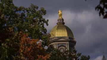 SOUTH BEND, IN - OCTOBER 15: General campus view of The Golden Dome and the Main Building seen before the game against Stanford at Notre Dame Stadium on October 15, 2016 in South Bend, Indiana. Stanford defeated Notre Dame 17-10. (Photo by Michael Hickey/Getty Images)