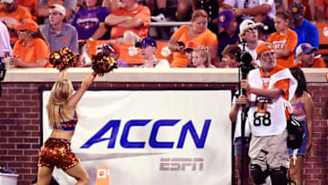 CLEMSON, SOUTH CAROLINA - AUGUST 29: An ACC Network banner hangs in Memorial Stadium during the Clemson Tigers' football game against the Georgia Tech Yellow Jackets on August 29, 2019 in Clemson, South Carolina. (Photo by Mike Comer/Getty Images)