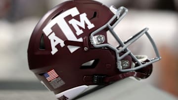ARLINGTON, TEXAS - SEPTEMBER 28: A Texas A&M Aggies helmet during the Southwest Classic at AT&T Stadium on September 28, 2019 in Arlington, Texas. (Photo by Ronald Martinez/Getty Images)