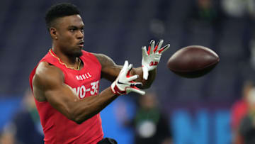 Mar 4, 2023; Indianapolis, IN, USA; Mississippi wide receiver Jonathan Mingo (WO35) participates in drills at Lucas Oil Stadium. Mandatory Credit: Kirby Lee-USA TODAY Sports