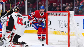 MONTREAL, QC - SEPTEMBER 30: Montreal Canadiens defenseman Victor Mete (53) happy after Montreal Canadiens right wing Andrew Shaw (65) goal during the Ottawa Senators versus the Montreal Canadiens preseason game on September 30, 2017, at Bell Centre in Montreal, QC (Photo by David Kirouac/Icon Sportswire via Getty Images)