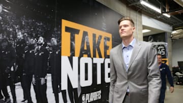SALT LAKE CITY, UT - APRIL 21: Jonas Jerebko #8 of the Utah Jazz arrives at the stadium before the game against the Oklahoma City Thunder on April 21, 2018 at vivint.SmartHome Arena in Salt Lake City, Utah. Copyright 2018 NBAE (Photo by Melissa Majchrzak/NBAE via Getty Images)