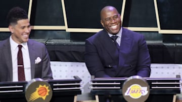 Magic Johnson Devin Booker Phoenix Suns LA Lakers (Photo by Michael J. Lebrecht II/NBAE via Getty Images)