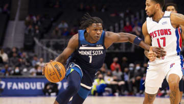 Minnesota Timberwolves forward Anthony Edwards drives to the basket against the Detroit Pistons. Mandatory Credit: Raj Mehta-USA TODAY Sports