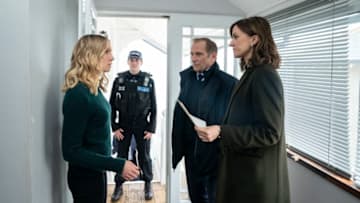 Katherine Kelly as DI Karen Renton, Joanne Froggatt as Laura Nielson, Danny Webb as DS Rory Maxwell - Liar _ Season 2 - Photo Credit: Colin Hutton/Two Brothers Pictures/ITV/SundanceTV