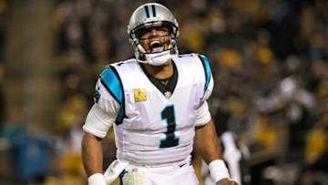 PITTSBURGH, PA - NOVEMBER 08: Carolina Panthers quarterback Cam Newton (1) celebrates after a touchdown during the NFL football game between the Carolina Panthers and the Pittsburgh Steelers on November 08, 2018 at Heinz Field in Pittsburgh, PA. (Photo by Mark Alberti/Icon Sportswire via Getty Images)