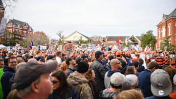 AUBURN, AL - NOVEMBER 25: Fans gather on the set of ESPN's College GameDay prior to a football game between the Auburn Tigers and the Alabama Crimson Tide on Saturday, November 25, 2017 at Jordan-Hare Stadium in Auburn, Ala. (Photo by Chip Dillard/Icon Sportswire via Getty Images)