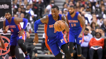 Oct 26, 2016; Toronto, Ontario, CAN; Detroit Pistons guard Kentavious Caldwell-Pope (5) dribbles the ball up court against Toronto Raptors at Air Canada Centre. Mandatory Credit: Dan Hamilton-USA TODAY Sports
