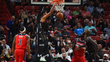 Gabe Vincent #2 of the Miami Heat dunks the basketball during the first half against the Washington Wizards(Photo by Eric Espada/Getty Images)