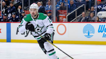 WINNIPEG, MB - JANUARY 6: Devin Shore #17 of the Dallas Stars keeps an eye on the play during first period action against the Winnipeg Jets at the Bell MTS Place on January 6, 2019 in Winnipeg, Manitoba, Canada. The Jets defeated the Stars 5-1. (Photo by Jonathan Kozub/NHLI via Getty Images)