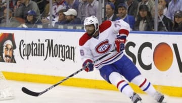 May 29, 2014; New York, NY, USA; Montreal Canadiens defenseman P.K. Subban (76) handles the puck during the second period against the New York Rangers in game six of the Eastern Conference Final of the 2014 Stanley Cup Playoffs at Madison Square Garden. Mandatory Credit: Andy Marlin-USA TODAY Sports