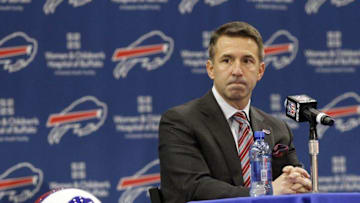 Jan 14, 2015; Orchard Park, NY, USA; Buffalo Bills president Russ Brandon during a press conference at ADPRO Sports Training Center. Mandatory Credit: Kevin Hoffman-USA TODAY Sports