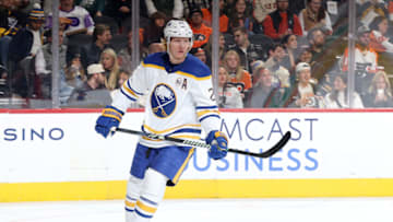 PHILADELPHIA, PENNSYLVANIA - NOVEMBER 01: Rasmus Dahlin #26 of the Buffalo Sabres looks on against the Philadelphia Flyers at the Wells Fargo Center on November 01, 2023 in Philadelphia, Pennsylvania. (Photo by Tim Nwachukwu/Getty Images)
