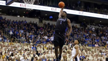 PITTSBURGH, PA - JANUARY 22: Zion Williamson #1 of the Duke Blue Devils dunks against against the Pittsburgh Panthers at Petersen Events Center on January 22, 2019 in Pittsburgh, Pennsylvania. (Photo by Justin K. Aller/Getty Images)