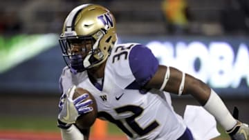 Sep 24, 2016; Tucson, AZ, USA; Washington Huskies defensive back Budda Baker (32) warms up before the game against the Arizona Wildcats at Arizona Stadium. Mandatory Credit: Casey Sapio-USA TODAY Sports