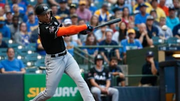 MILWAUKEE, WI - SEPTEMBER 16: Giancarlo Stanton (Photo by John Konstantaras/Getty Images)