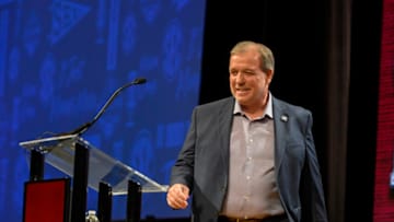 Jul 17, 2023; Nashville, TN, USA; Texas A&M Aggies head coach Jimbo Fisher speaks with the media during SEC Media Days at Grand Hyatt. Mandatory Credit: Steve Roberts-USA TODAY Sports