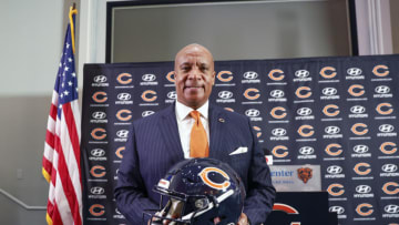Jan 17, 2023; Chicago, Illinois, US; New Chicago Bears President and CEO Kevin Warren poses for a picture during the press conference at Halas Hall. Mandatory Credit: Kamil Krzaczynski-USA TODAY Sports