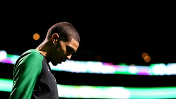 BOSTON, MASSACHUSETTS - JANUARY 02: Jayson Tatum #0 of the Boston Celtics is announced before the game against the Minnesota Timberwolves at TD Garden on January 02, 2019 in Boston, Massachusetts. NOTE TO USER: User expressly acknowledges and agrees that, by downloading and or using this photograph, User is consenting to the terms and conditions of the Getty Images License Agreement. (Photo by Maddie Meyer/Getty Images)