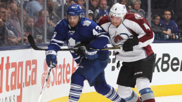 Toronto Maple Leafs - Tyson Barrie battles Nazem Kadri (Photo by Claus Andersen/Getty Images)