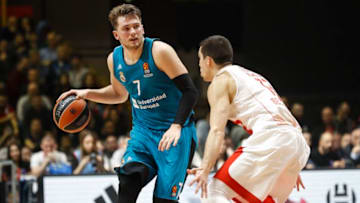 BELGRADE, SERBIA - MARCH 30: Luka Doncic (L) of Real Madrid in action against Ognjen Dobric (R) of Crvena Zvezda during the 2017/2018 Turkish Airlines EuroLeague Regular Season game between Crvena Zvezda mts Belgrade and Real Madrid at Aleksandar Nikolic Hall on March 30, 2018 in Belgrade, Serbia. (Photo by Srdjan Stevanovic/Getty Images)