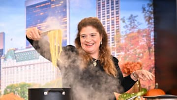 NEW YORK, NEW YORK - OCTOBER 16: Chef Alex Guarnaschelli makes a culinary presentation during the Food Network New York City Wine & Food Festival presented by Capital One - Grand Tasting featuring Culinary Demonstrations presented by Liebherr Appliances on October 16, 2022 in New York City. (Photo by Dave Kotinsky/Getty Images for NYCWFF)