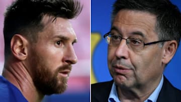 Lionel Messi and Josep Maria Bartomeu(Photo by MANU FERNANDEZ,LLUIS GENE/AFP via Getty Images)