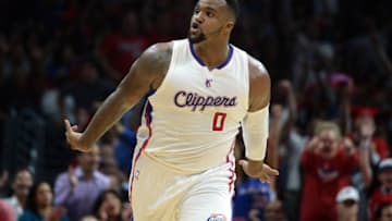 Apr 28, 2015; Los Angeles, CA, USA; Los Angeles Clippers forward Glen Davis (0) celebrates against the San Antonio Spurs in game five of the first round of the NBA Playoffs at Staples Center. The Spurs defeated the Clippers 111-107 to take a 3-2 lead. Mandatory Credit: Kirby Lee-USA TODAY Sports