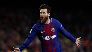 6th May 2018, Camp Nou, Barcelona, Spain; La Liga football, Barcelona versus Real Madrid; Leo Messi of FC Barcelona celebrates his goal for 2-1 (Photo by Eric Alonso/Action Plus via Getty Images)