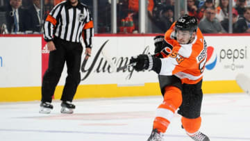 PHILADELPHIA, PA - OCTOBER 27: Shayne Gostisbehere #53 of the Philadelphia Flyers shoots the puck against the New York Islanders on October 27, 2018 at the Wells Fargo Center in Philadelphia, Pennsylvania. (Photo by Len Redkoles/NHLI via Getty Images)