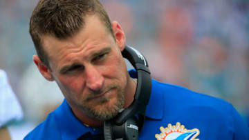 MIAMI GARDENS, FL - DECEMBER 06: Head coach Dan Campbell of the Miami Dolphins looks on during a game against the Baltimore Ravens at Sun Life Stadium on December 6, 2015 in Miami Gardens, Florida. (Photo by Chris Trotman/Getty Images)